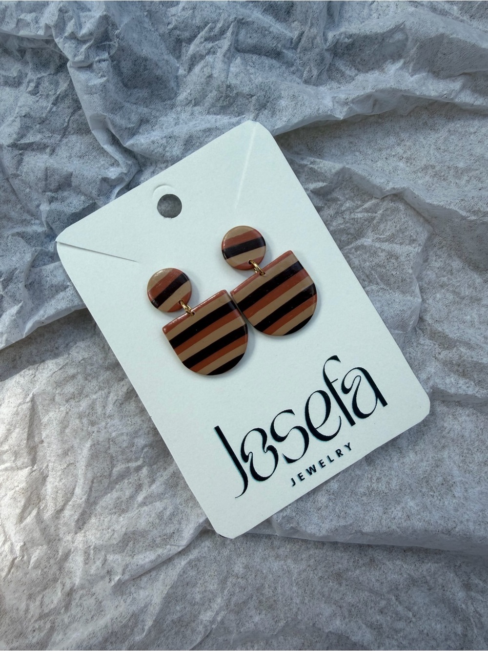 Jasefa Brown Striped Resin Drop Earrings
